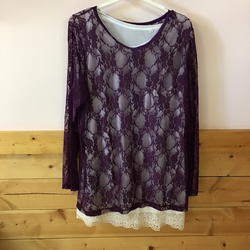 Chic purple lace overlay with White Tank with Lace Trim